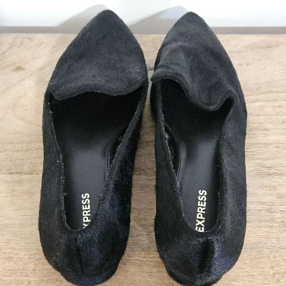 Express Shoes Womens Sz 9 Calf Hair Dress Loafers Slip‎ On Pointed Toe Black